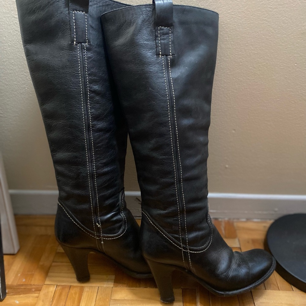 Elegant Black Genuine Italian  Leather Knee-High Boots